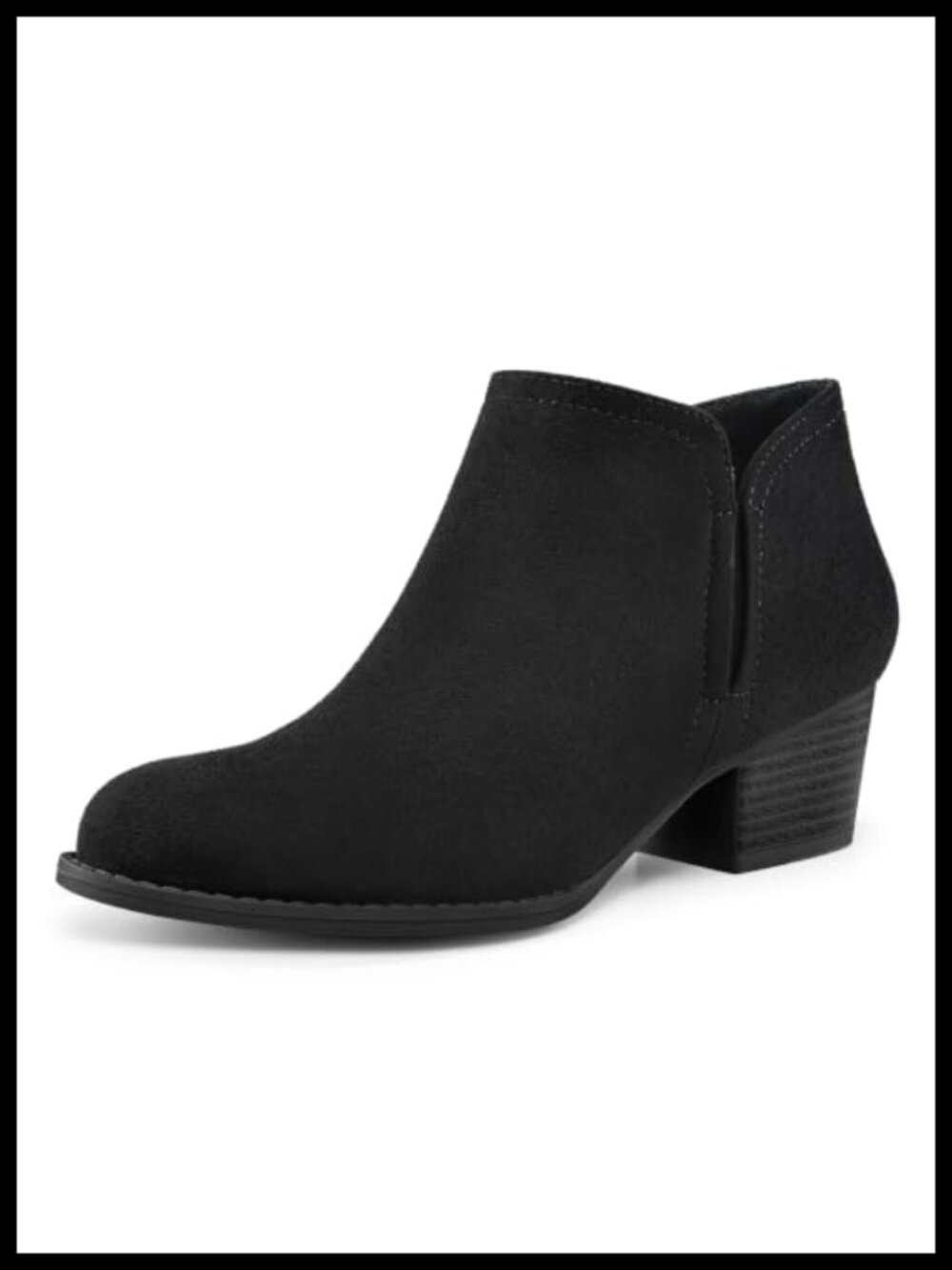 Women's Ankle Boots Low Chunky Stacked Heel Booties with Side Zip Suede